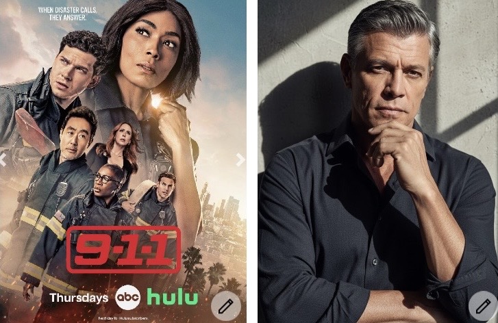 Promotional poster for a TV show featuring diverse characters, with a woman in the foreground and cityscape background.