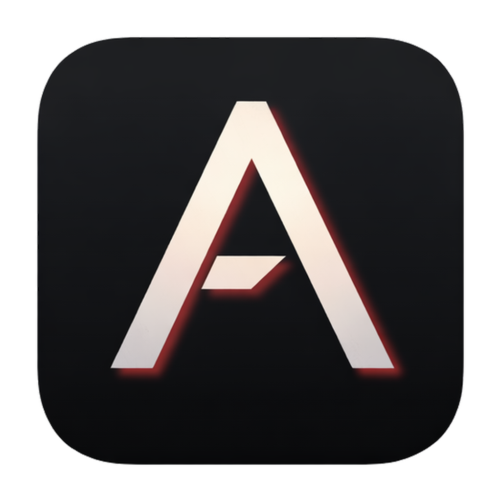Stylized letter A with a horizontal line inside a black background.