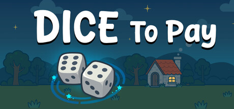 Two dice with numbers showing, night scene with house and trees in background.