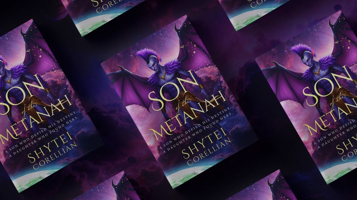 Multiple copies of a book cover featuring a purple dragon and a starry background.