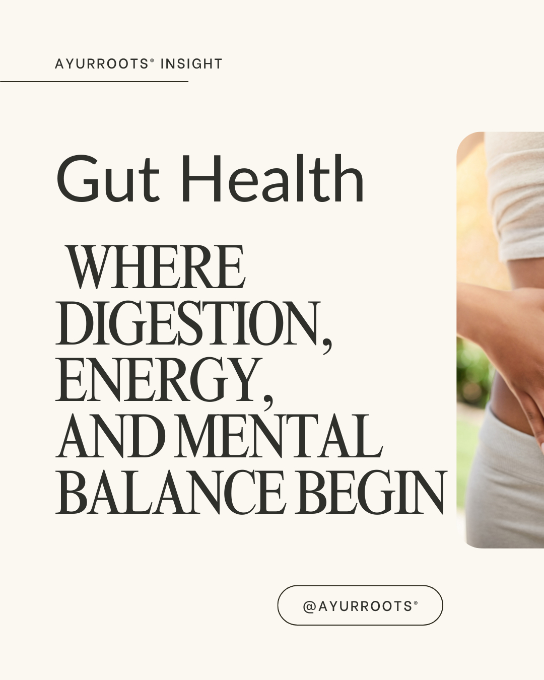 Text-based image with the message about gut health and digestion, energy, and mental balance.
