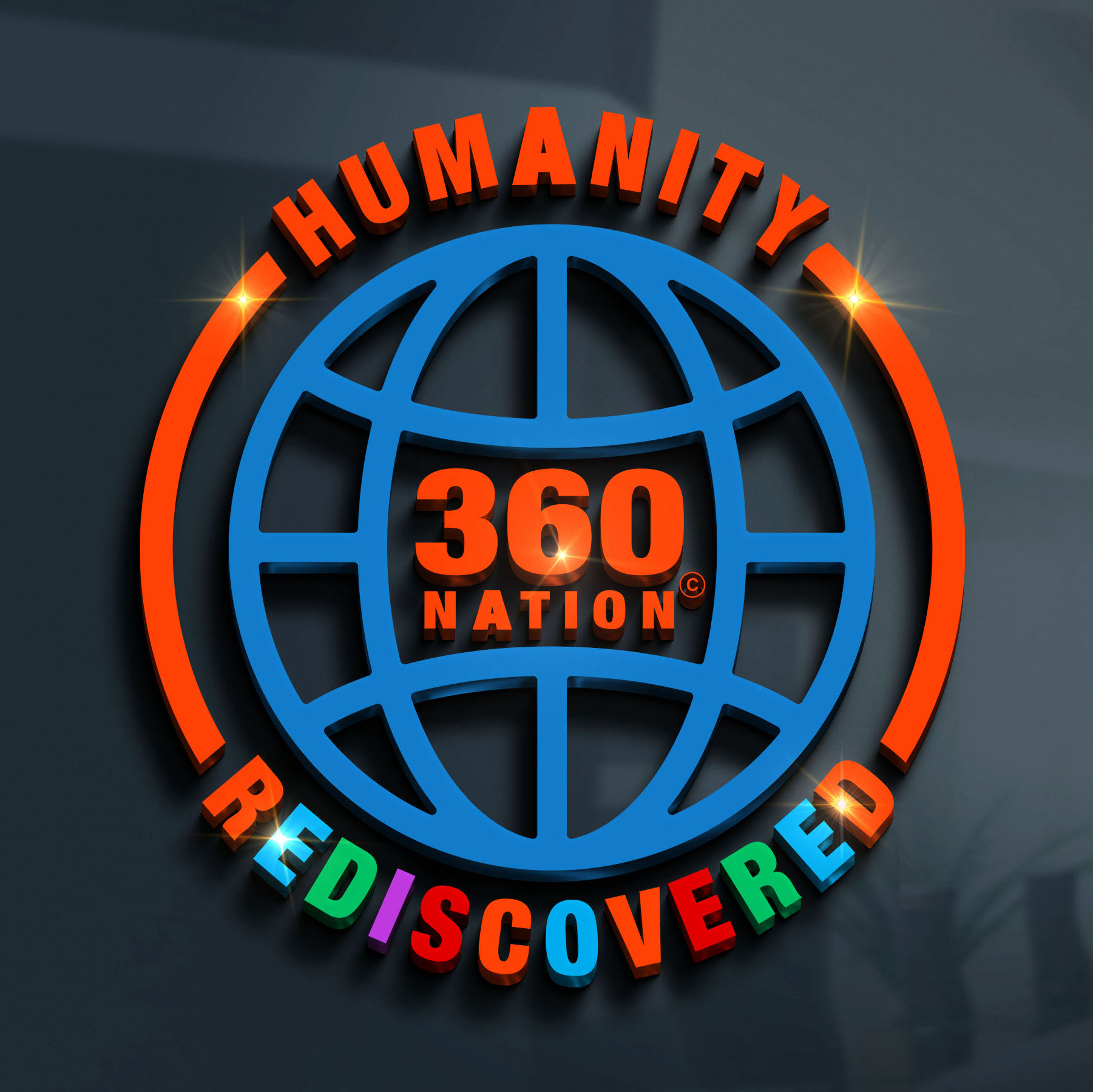 Logo with a globe, the words 'HUMANITY 360 NATION' and 'REDISCOVERED' in colorful letters.
