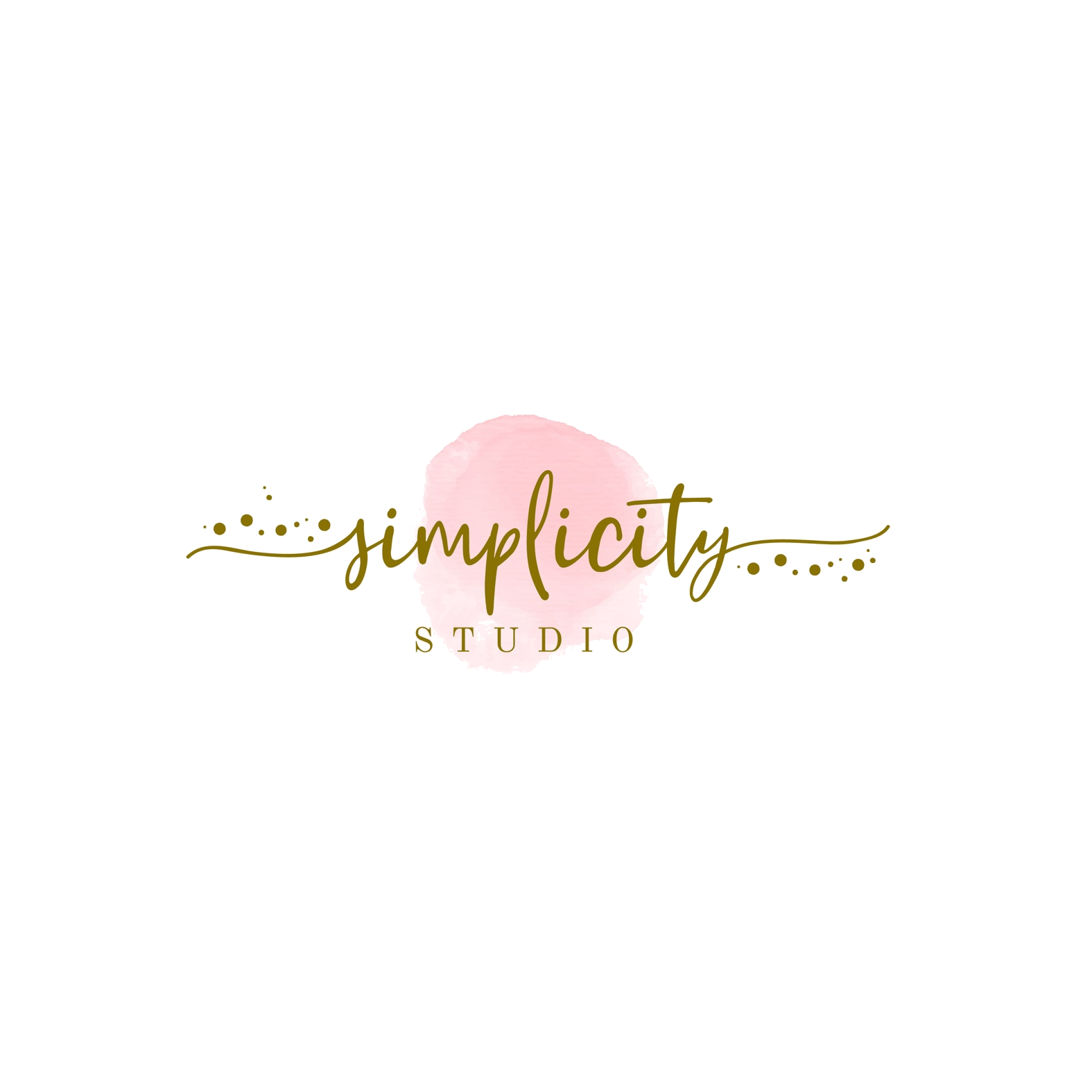 Black background with pink circle and gold text reading 'simplicity studio'.