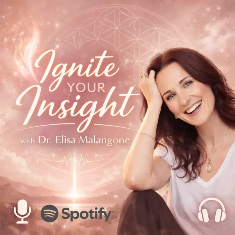 Smiling woman with dark hair resting her head on her hand, pink background with text about insight and Dr. Elisa Malangone.
