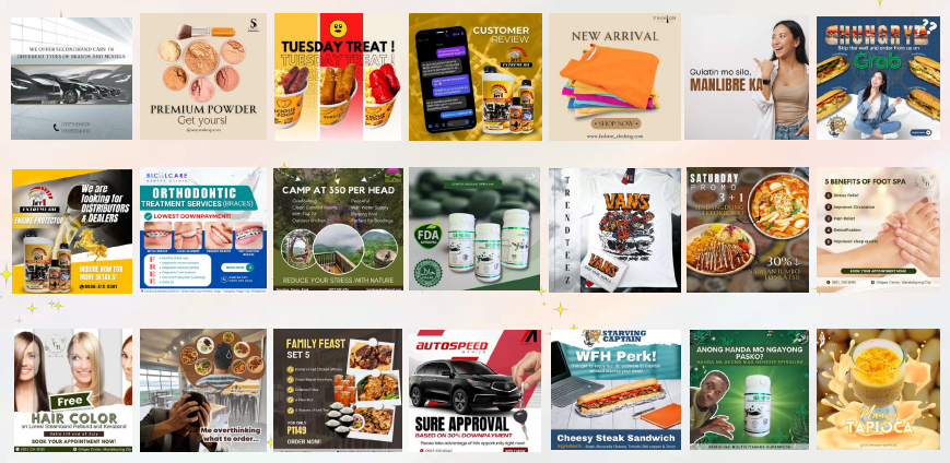Collection of various product and service advertisements, including food, health, technology, and travel promotions.