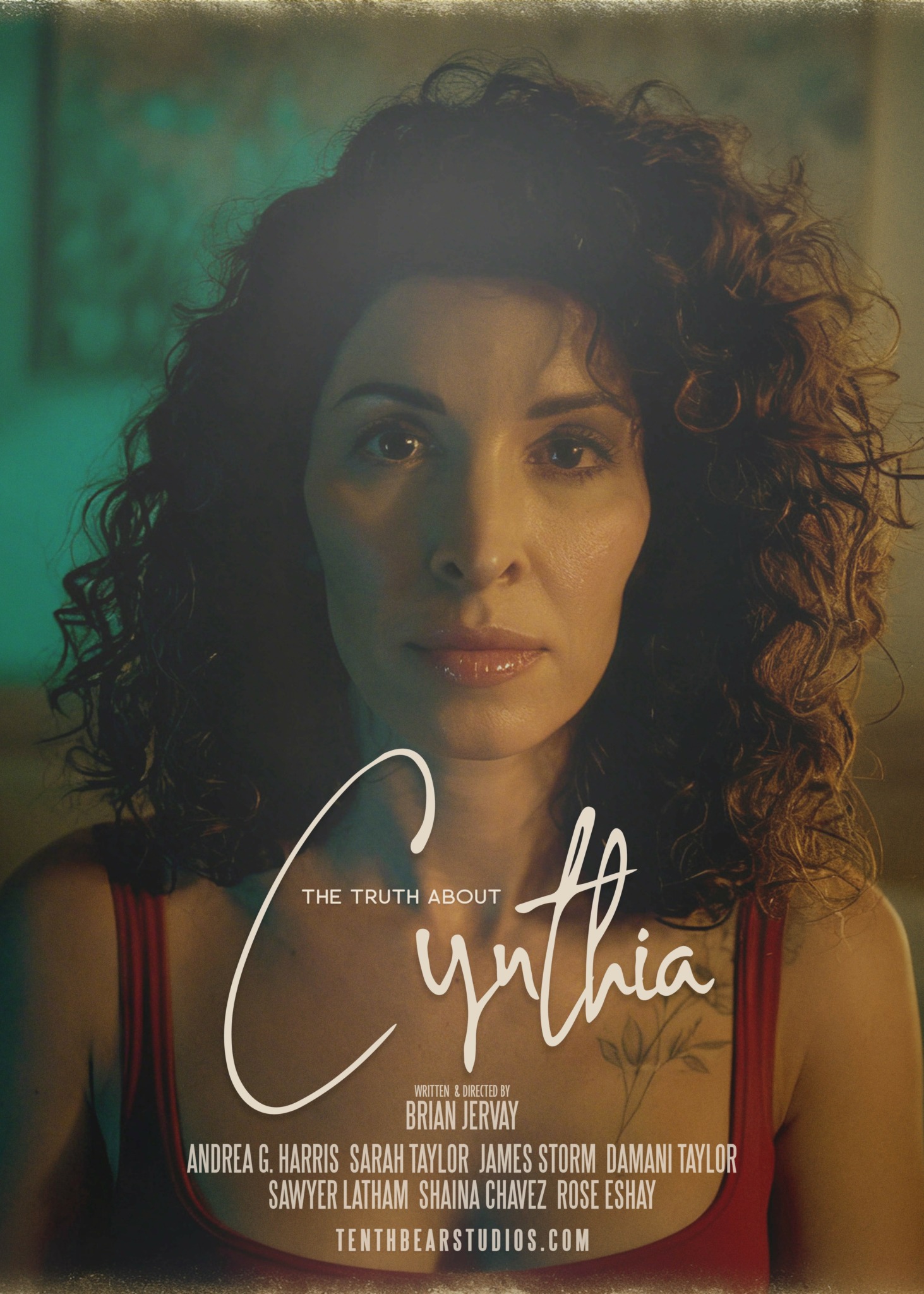 Portrait of a woman with curly hair, looking directly at the camera, with text about a documentary film.