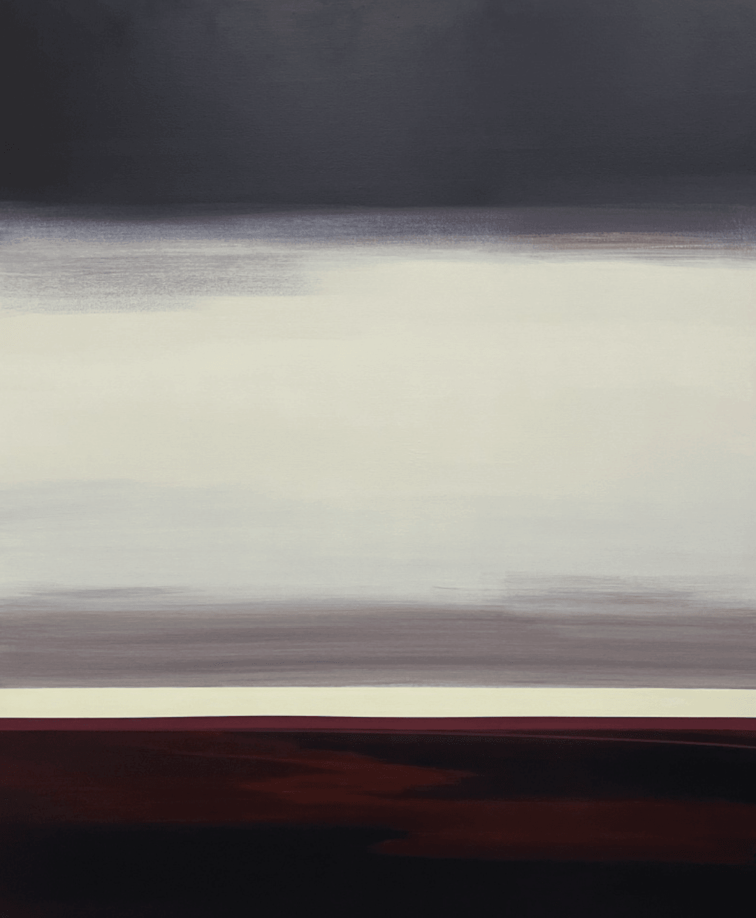Abstract landscape with dark sky, light middle section, and dark lower section.