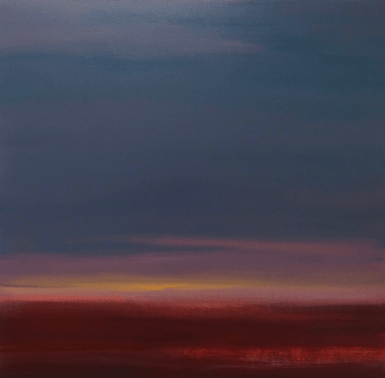 Colorful sky with gradient hues of blue, pink, and purple over a dark landscape.