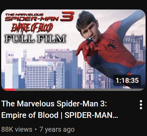 Spider-Man in costume swinging through a city skyline with tall buildings, pointing forward.