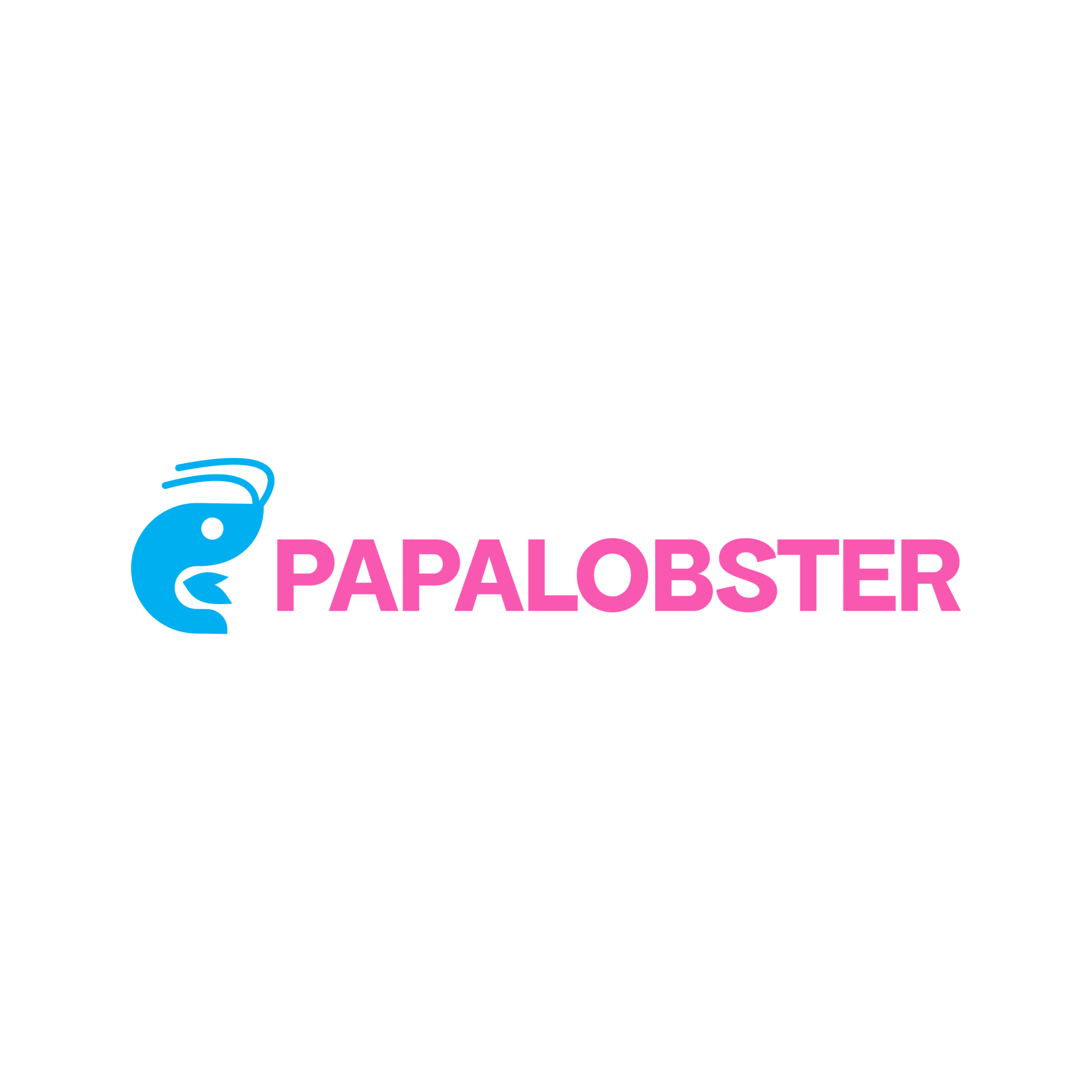 Blue and pink logo with a stylized lobster and the text 'PAPALOBSTER' on a black background.
